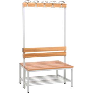 SZ-Metall Umkleidebank 59103-2, Sitzfläche Holz, 100 cm, mit Hakenleiste & Schuhrost, buche / lichtgrau, doppelt
