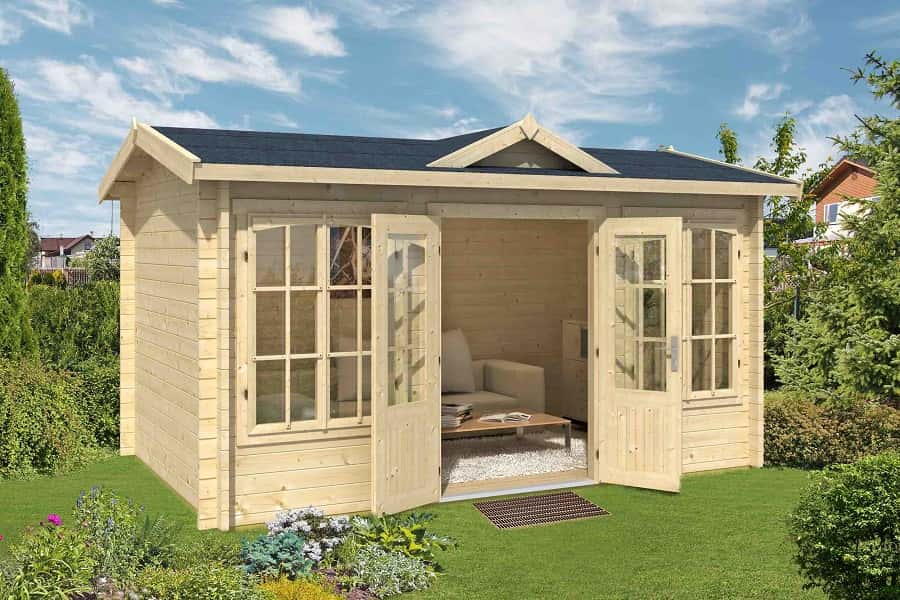 Lasita Maja Gartenhaus Kensington ISO Gartenhaus aus Holz, Holzhaus mit 44 mm Wandstärke, Blockbohlenhaus mit Montagematerial