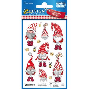 Zweckform Sticker 52094 Z-Design, Wichtel, Weihnachtswichtel, beglimmert, 7 Aufkleber, 7 Stück