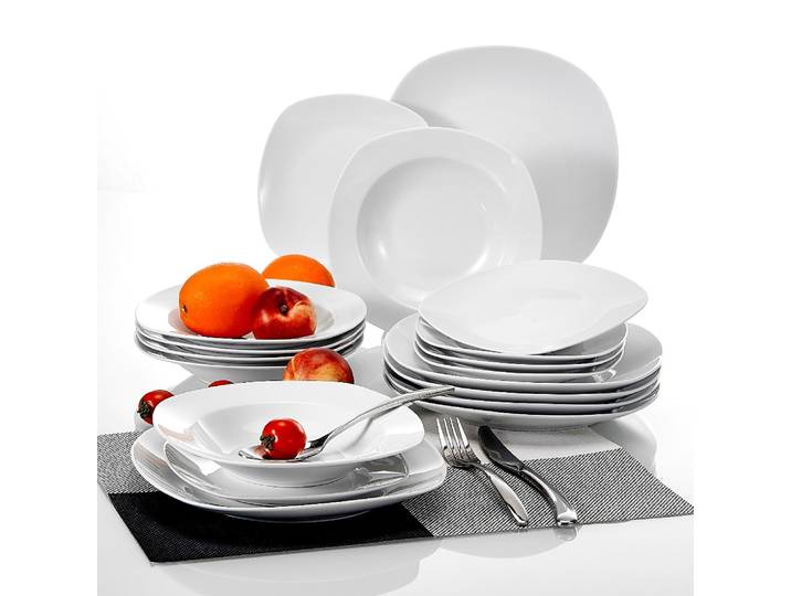 MALACASA – service de table en céramique et porcelaine, 18 pièces, avec 6 assiettes à dîner/soupe/assiettes à dessert, Service pour 6 personnes