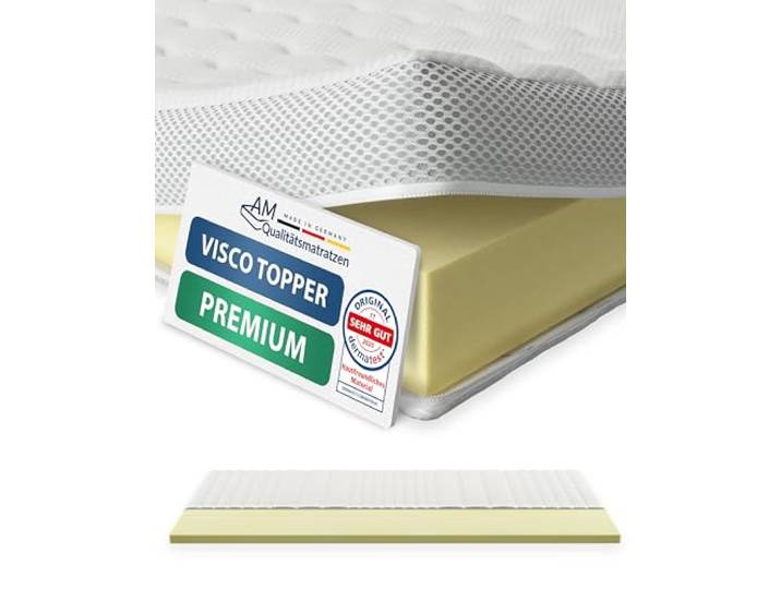 AM Qualitätsmatratzen Visco Topper 180x210cm H2 - Made in Germany - Oeko TEX zertfizierter Memory Foam Topper 180x210 mit Lyocell Bezug - Druckentlastende & viscoelastische Matratzenauflage 180x210