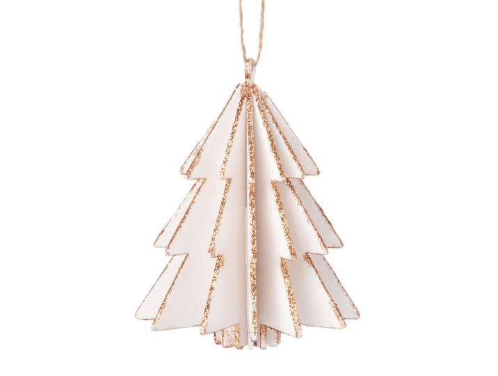Weihnachtliche Hängedeko, Tannenbaum aus Pappe, beige und goldfarben