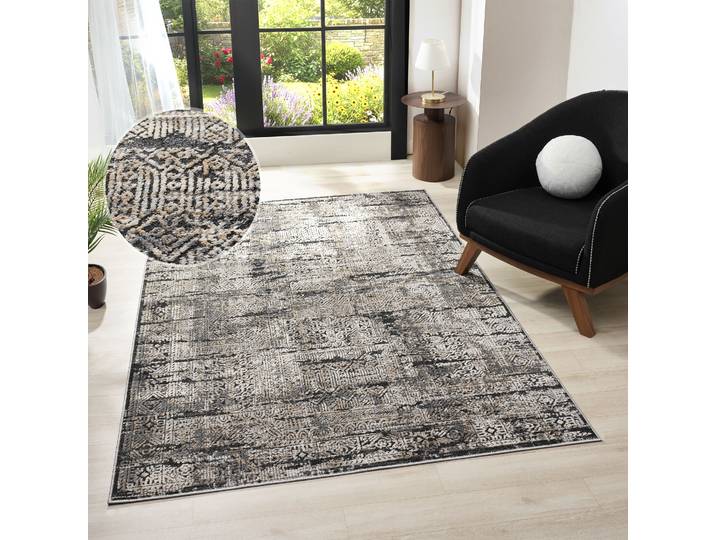 Teppich GOODPRODUCT Selin Gr. 6, grau, B:200cm H:9mm L:300cm, Kunstfaser, Teppiche, Teppich, dezenter Glanz, Schrumpf-Garn-Effekt, im Vintage-Look, dichte Qualität