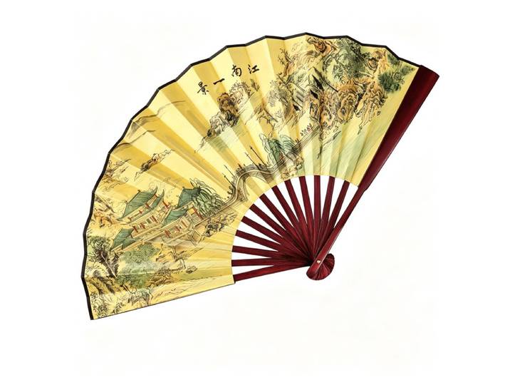 Éventail pliant chinois, Éventail de main en soie de 10 avec peinture à l'encre de paysage de Jiangnan, Éventail décoratif d'art traditionnel chinois pour homme et femme, Éventail de kung fu et tai chi, Cadeau chinois