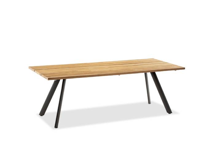 Esstisch, Aluminium & Teak Massivholz, Braun, 160-220×95 cm, Modern-Klassisch, Niehoff-Sitzmöbel