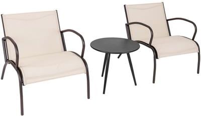 Costway 3 Piece Patio Metal Aluminum Wide Armchair and Table Set-Rusic Brown