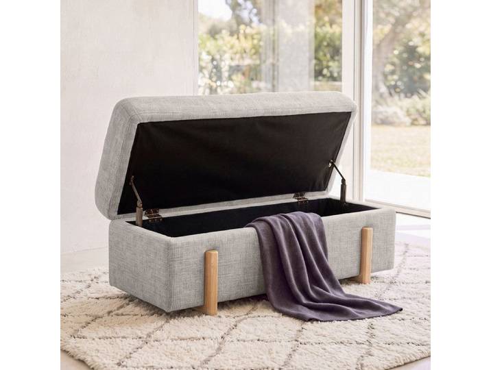 Wahson Banc de Rangement 110cm Bout de Lit Banc Moderne avec Pieds en Bois Banc Bout de Lit pour Chambre Salon Entrée Gris