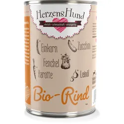 Herzenshund 400 Gramm Hundenassfutter Sparpaket 24 x 400 Gramm Bio Rind mit Einkorn und Gemüse