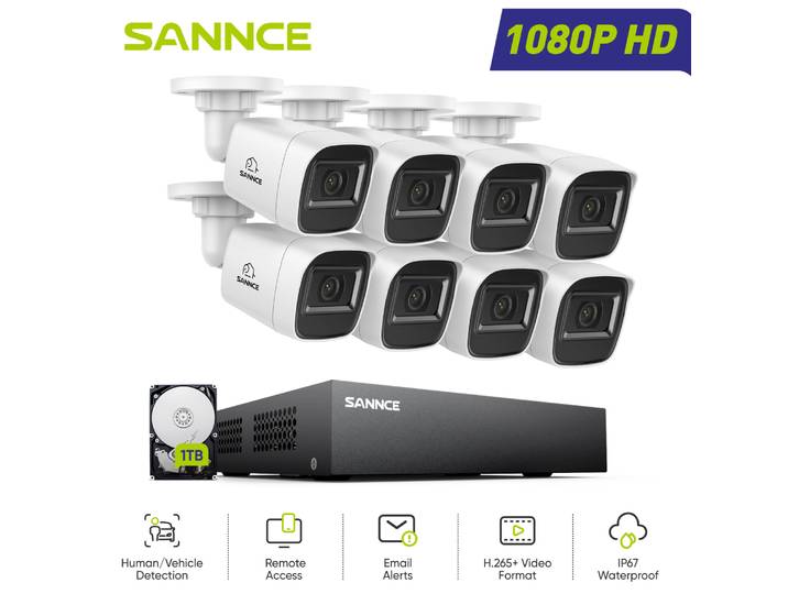 SANNCE 8CH 1080P système de caméra de sécurité DVR IP66 caméras de vidéosurveillance avec IR 100ft Vision nocturne LED système de Surveillance à domicile
