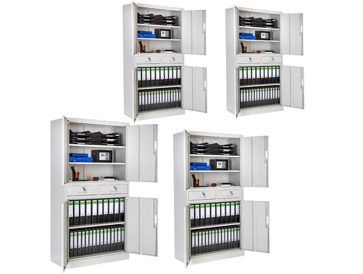 Lots de 4 armoires métallique de classement avec 2 tiroirs 180x90x40cm - gris