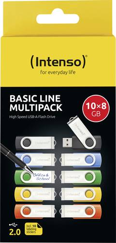 Intenso USB-Stick 10er Pack Basic Line 10 x 8GB USB-Stick 8GB Gelb, Grün, Blau, Orange, Schwarz 3503561 USB-A (USB 2.0)