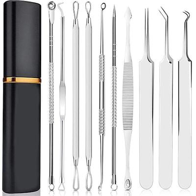 Mitesser-Entferner Pickel-Popping-Tool-Kit, Boxoyx 10-teiliges professionelles Pickel-Komedonen-Extraktor-Popper-Tool Akne-Entfernungs-Kit-Behandlung für Pickel, Mitesser, Zit-Entfernung, Stirn, Gesicht und Nase (Silber)