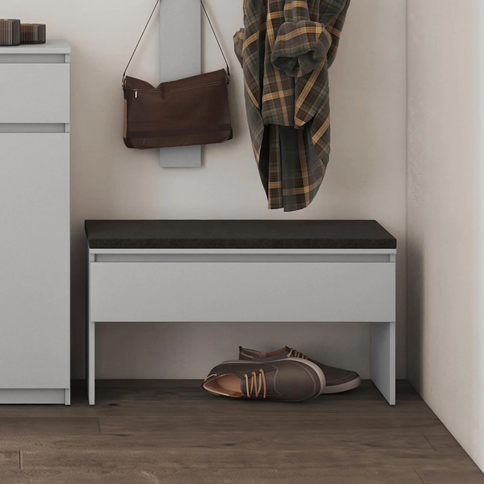 garneroarredamenti Panca scarpiera 92x50cm con imbottitura grigio Accent