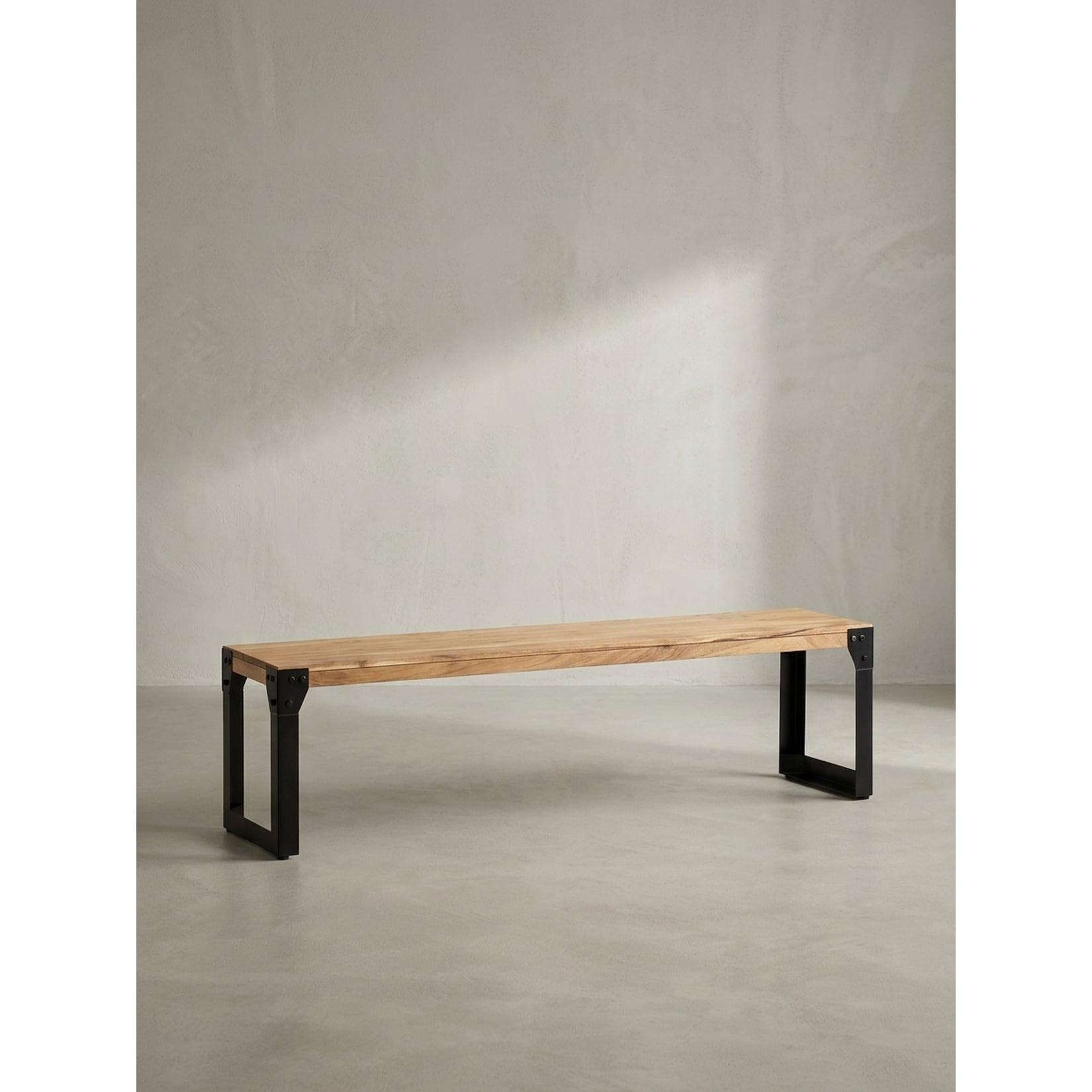 Esszimmerbank Massivholz Metall ohne Lehne, Akazie 120x40x45 cm
