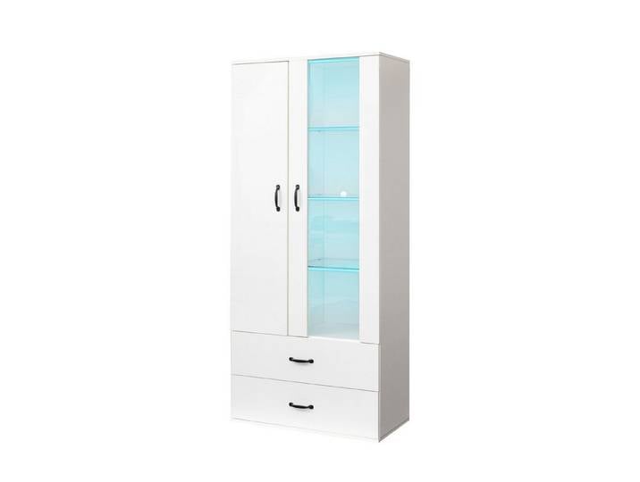Merax Standvitrine mit LED-Beleuchtung, Hochglanz Front Vitrine mit großem Stauraum,Vitrinenschrank,Höhe: 182cm