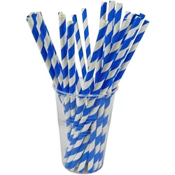 VEPATIM 200x Strohhalme Trinkhalme aus Papier blau/weiß O6mm 21cm