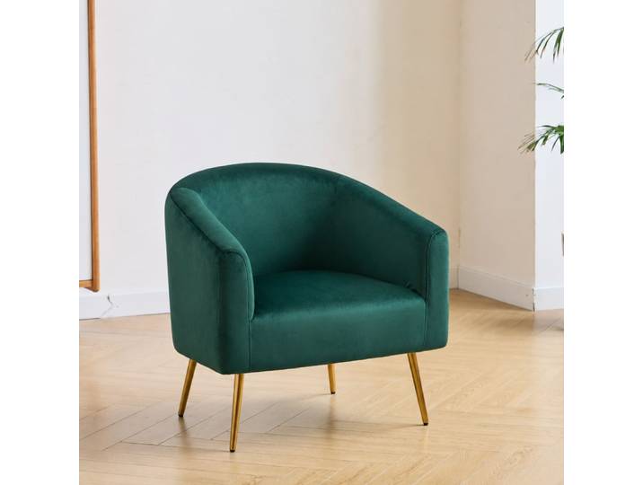 Fauteuil de salon en métal et velours vert style retro