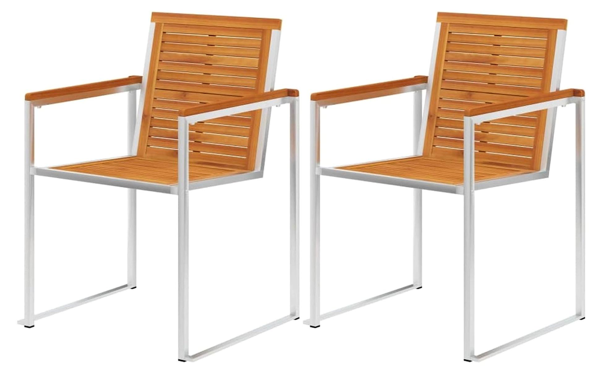 Stapelbare Gartenstühle aus Akazienholz und Edelstahl, 2er Set - Teak-Optik, wetterfest und rostfrei