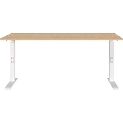 Schreibtisch GERMANIA "Downey", braun (lindberg, eiche, nachbildung, weiß, weiß, lindberg, eiche, nachbildung), B:160cm H:91cm T:80cm, Tische, Schreibtisch, höheneinstellbar