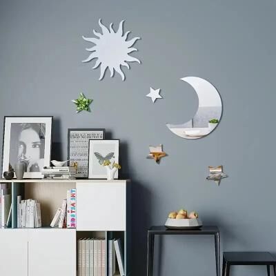 Inspire Daily Merch Ramadan Kareem Decor Star And Moon Wall Sticker, Mirror Combination, Bedroom And Living Room Holiday Birthday silver