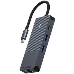 Rapoo USB-C Multiport Adapter, 8-in-1, grau (USB-C, 8 Ports), Dockingstation + USB Hub, Schwarz, Grau