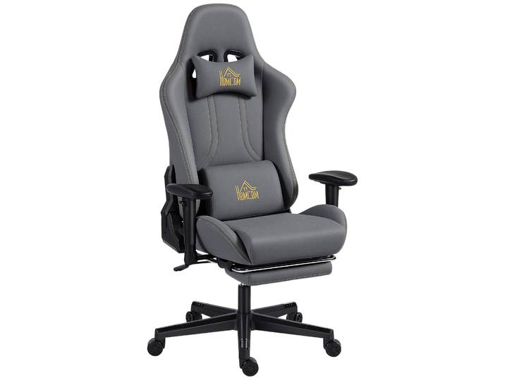 HOMCOM Chaise gaming ergonomique avec accoudoirs réglables, fauteuil gamer en suède avec dossier inclinable, hauteur réglable, r