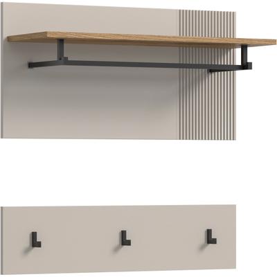 Garderobenpaneel HOME AFFAIRE "EDIL, Breite 80cm, 2-teilig, Hakenleiste & Paneel", beige (kaschmir, evoke oak nachbildung), B:80cm H:80cm T:28cm, Holzwerkstoff, Garderobenpaneele, Garderobenpaneel, Paneel, Garderobe, Wandboard, Ablage, Wandpaneel