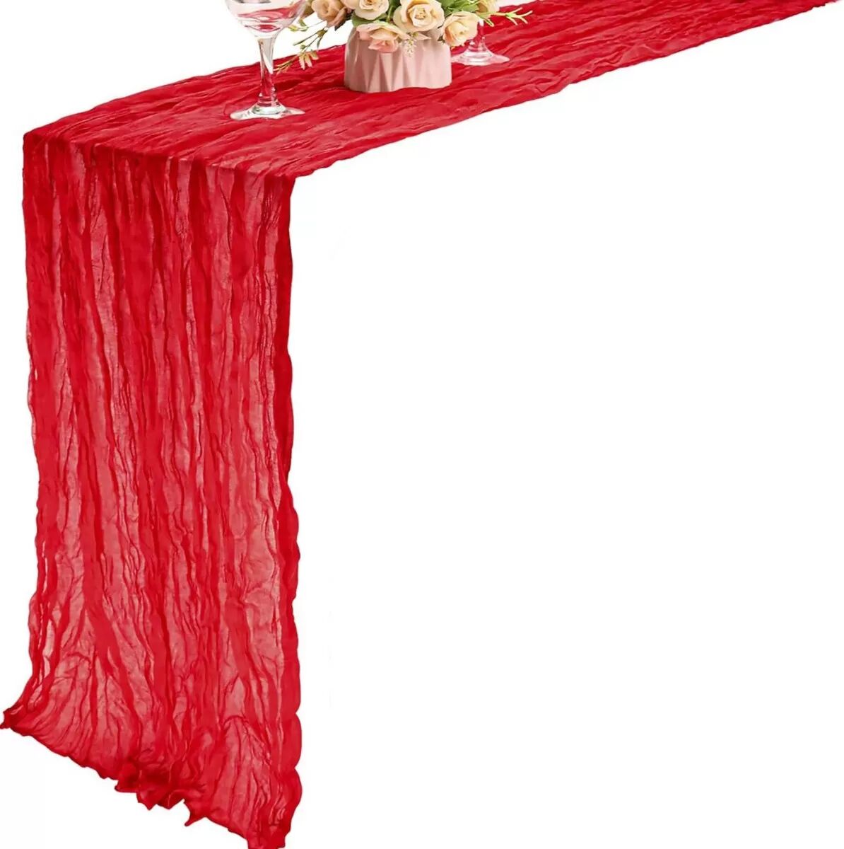 INF Polyester Tischläufer mit Knitteroptik – 90cm x 300cm – Party- & Hochzeitsdekoration Rot