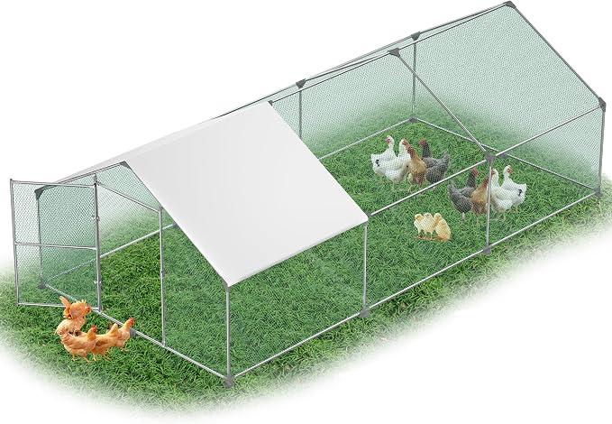 Freilaufgehege Hühnerstall mit Spitzdach Kleintierstall Hühnerhaus aus Verzinkter Stahl mit Sonnenschutzdach Hühnergehege mit Tür & Sicherheitsschloss Freigehege Hühnerkäfig Vogelkäfig