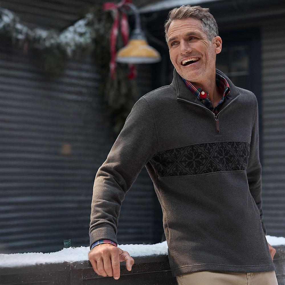 Bedford-Jacquardpullover, Herren, size: regular, Grau, Baumwoll-Mischung/Polyester-Mischung, by Lands' End