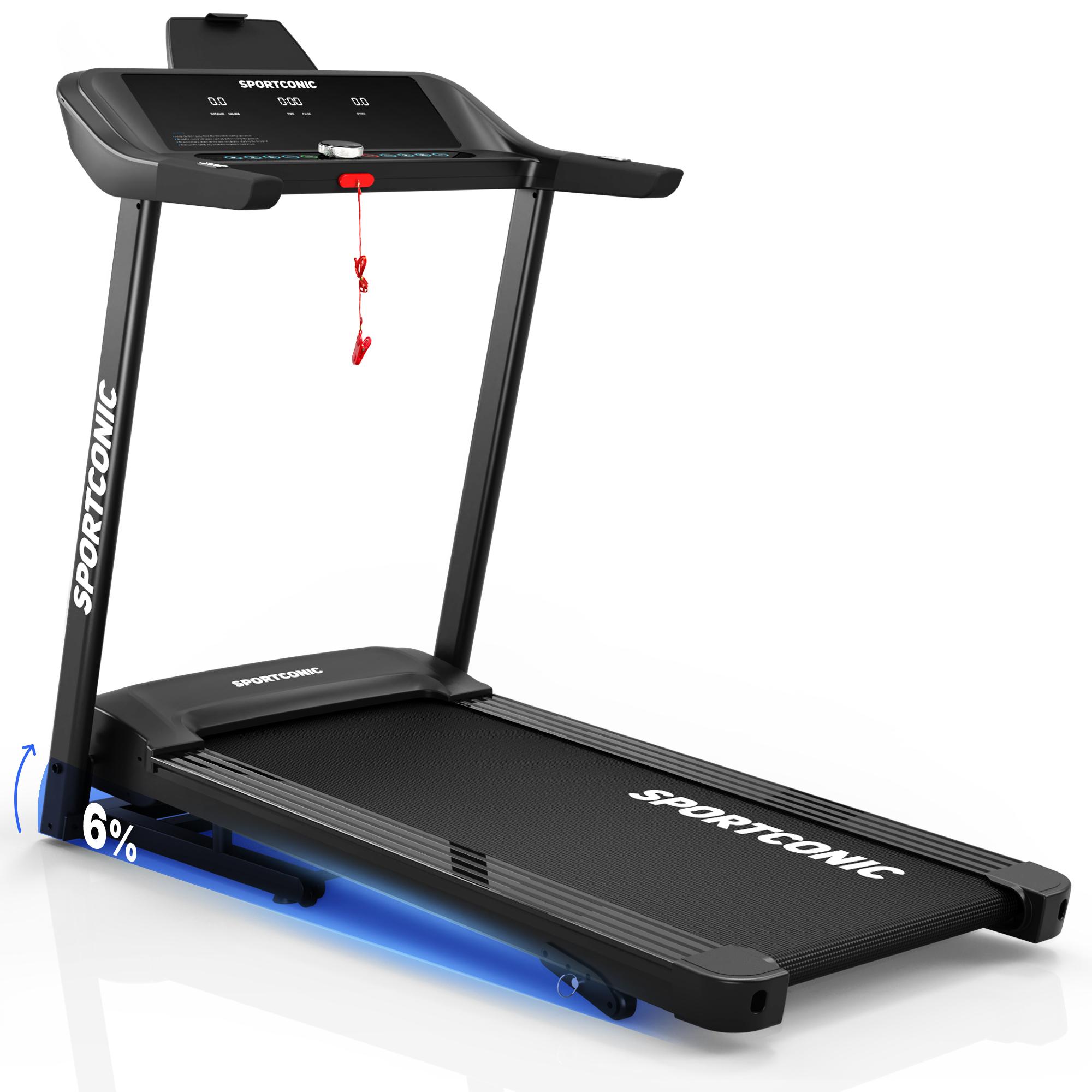 Sportconic Laufband für Zuhause 1-14 km/h, Klappbares Laufband, mit Steigung bis 6%, mit Tablet-Halter, LED Display, Pulsmesser