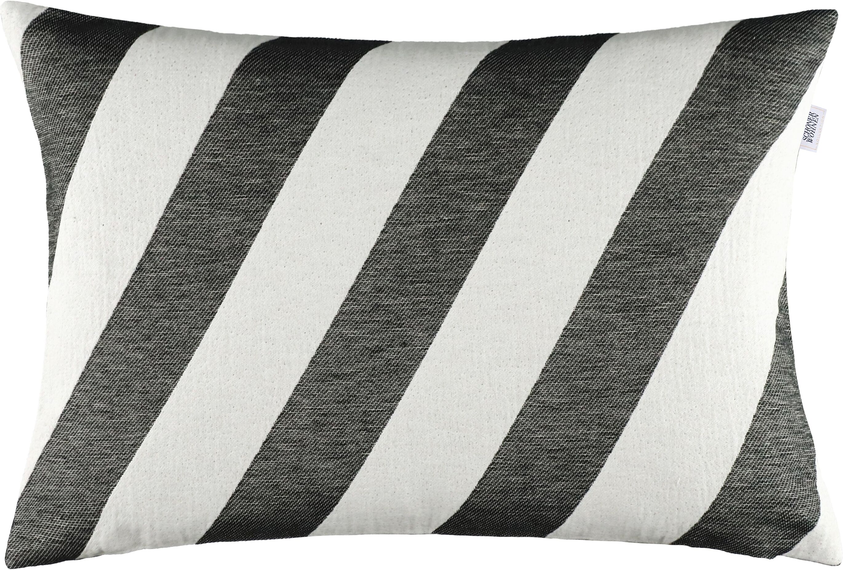 Dekokissen "Junction", schwarz-weiss (schwarz, gestreift), B:58cm H:1cm L:38cm, Baumwolle, Polyester, SCHÖNER WOHNEN-KOLLEKTION, Dekokissen_Sitzkissen_Kissenhüllen, Dekokissen, aus reiner Baumwolle schwarz, gestreift B/L: 58cm x 38cm, 1 Stk.