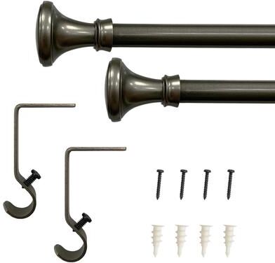 Lumi Home Furnishings "Lumi 5/8"" Single Curtain Rod Set Pewter/ Matte Black- Trumpet finials"