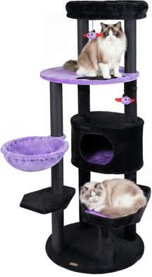 "Costway 60"" Gothic Cat Tower with Plush Perch and Spider Hanging Toys for Black Halloween-Purple"