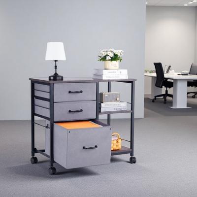 VIVIADORE Mobile Metal File Cabinet with 3 Fabric Drawers & 2 Open Shelves,Steel Frame Document Cabinet on Wheels for Home Office, Files