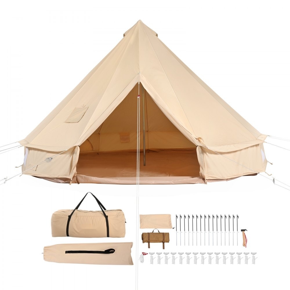 Glockenzelt Jurtenzelt 7x3,5m TC-Baumwolle mit Eisenstangen PVC-Bodenplane - Campingzelt 12 Personen - Familienzelt, 12 Fenster - Gruppenzelt für Outdoor-Abenteuer