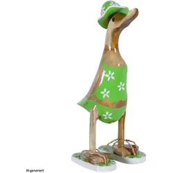 HTI-Living, Deko Figuren + Skulpturen, Dekoente Gundula Gänseblümchen aus Holz 25 cm Grüne Landhaus Dekoration