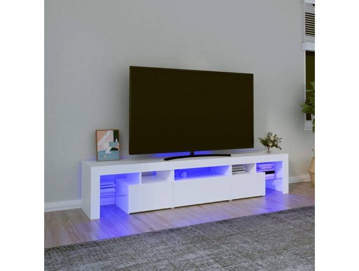 Meuble TV avec lumières LED-Banc TV à LED Blanc 200x36 5x40 cm