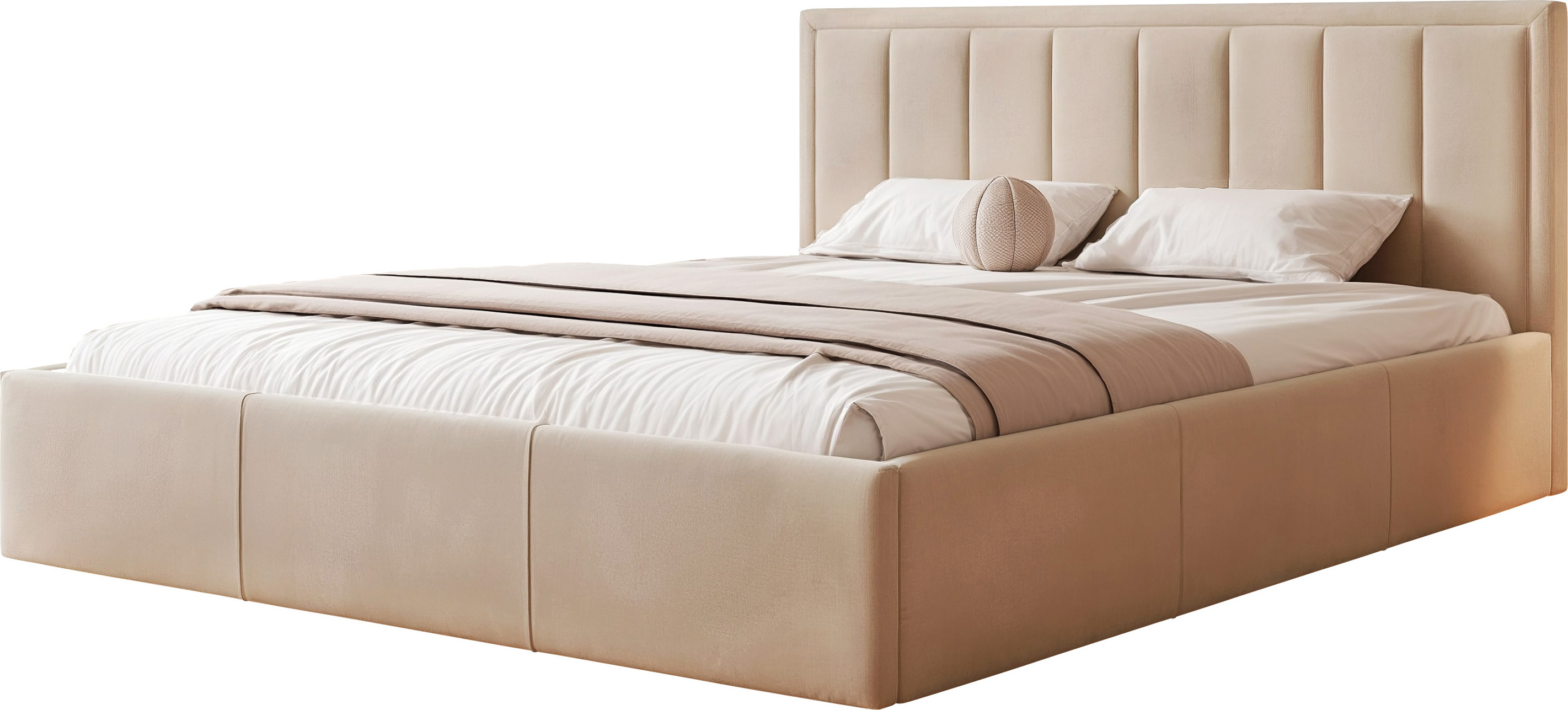 Polsterbett MOON 80x200 mit Holzlattenrost - Bequemes Bett - Beige