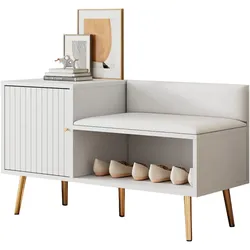 OKWISH Schuhtruhe Weiß 100x38x58 cm mit gepolsterter Sitzbank und Rückenlehne, elegante Stauraumlösung für den Eingangsbereich