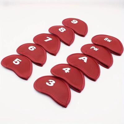 Inspire Essentials Golf Iron Head Covers Set Protective Golf Club Covers 10 Piece red