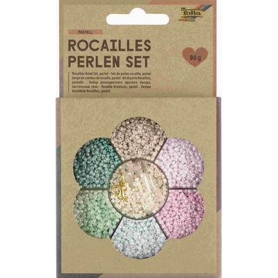 Folia Rocailles-Perlen-Set PASTELL, ~90g Perlen, 3x1m Nylonfaden, 3 Verschlüsse