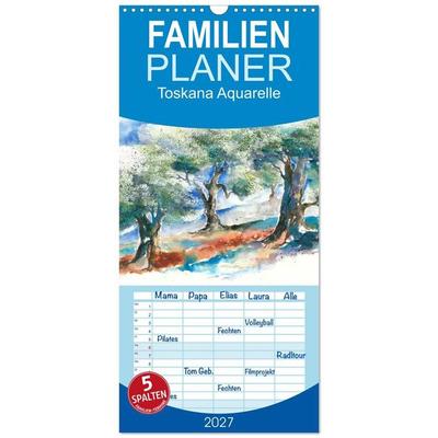 Familienplaner 2027 - Toskana Aquarelle mit 5 Spalten (Wandkalender, 21 x 45 cm) CALVENDO