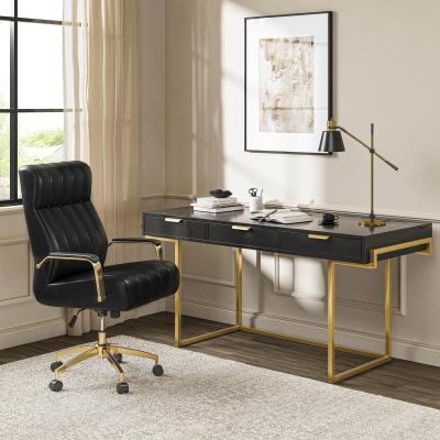 HULALA HOME Modern 2-Piece Desk Office Tilting Swivel Leather Chair Set with Charging Station