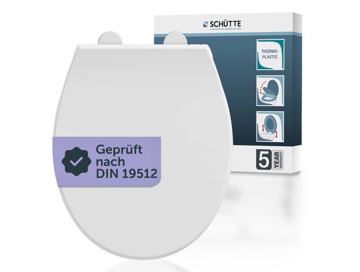WC-Sitz SCHÜTTE WHITE PREMIUM , weiss (weiß), B:374cm H:46cm L:444cm, Thermoplast, WC-Sitze, WC-Sitz, Thermoplast, Absenkautomatik, Schnellverschluss, belastbar bis 300 kg