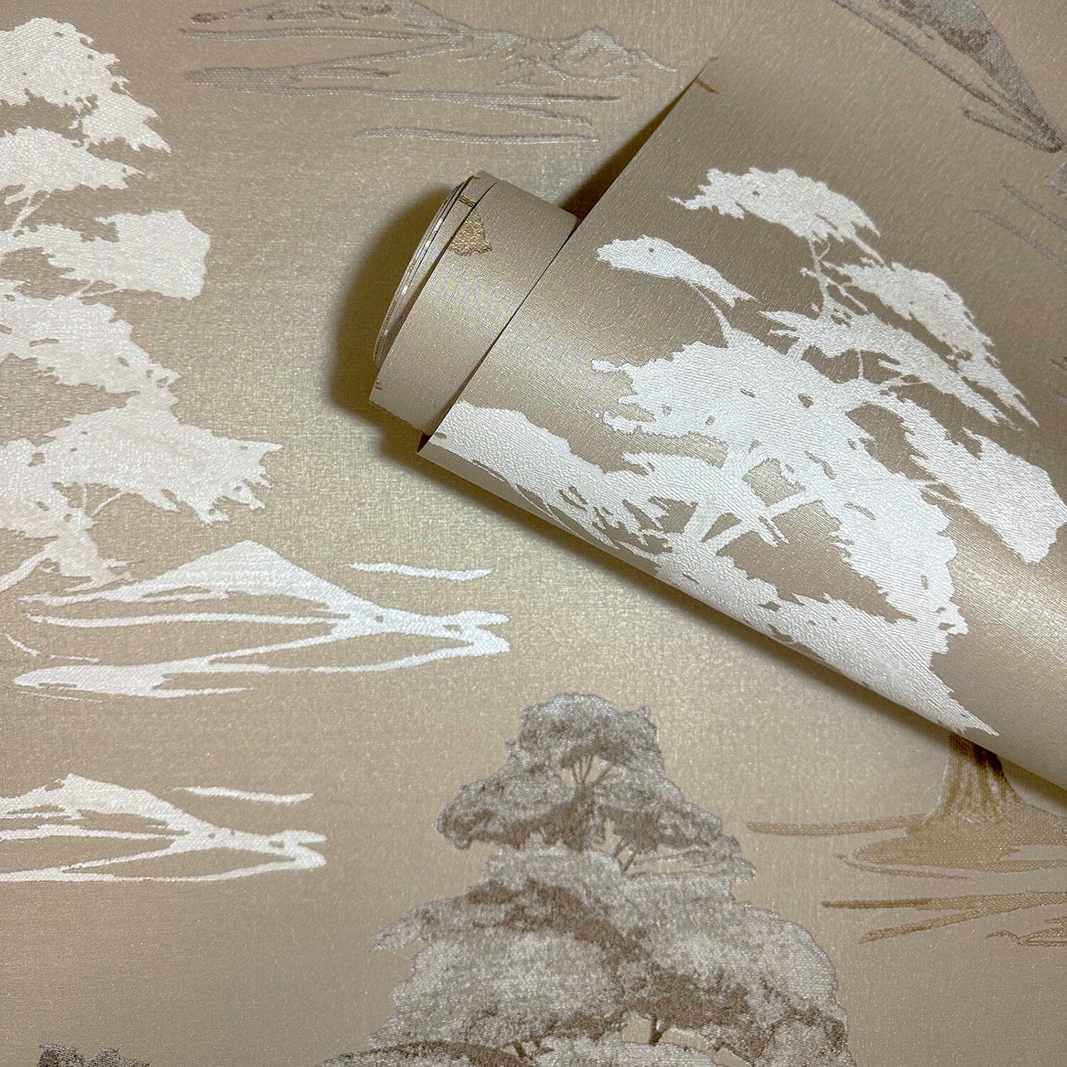 Arboria Gold Metallic Tree Print Patterned Wallpaper