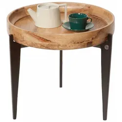 Beitisch mit Tablettfunktion runder Massivholzplatte