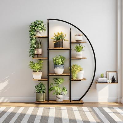 ZWYO HOSIMU "62"" Tall 9-Tier Metal Moon-Shaped Plant Stand with LED Grow Light, Large Multi-Tier Flower Rack for Balcony Living Room"