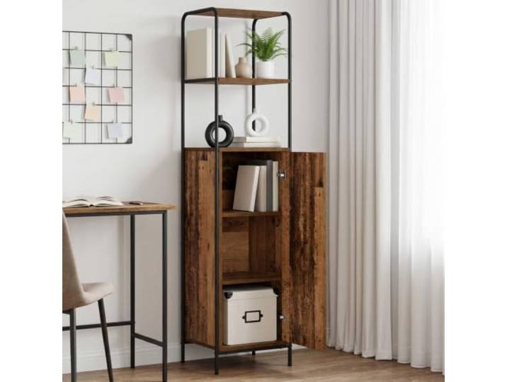 Xhnifbn Highboard Altholz-Optik 40x33x161 cm Holzwerkstoff Stahl Standregal fuer Wohnzimmer und Flur, stabile Bauweise mit verzinktem Stahlgestell und Wandhalterung fuer festen Halt.