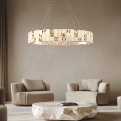 "Seraphine   Alabaster Ring Chandelier   Warm White (3000k) / 38""   Bedroom Lighting   Living Room Lighting   MOD LIGHTING"